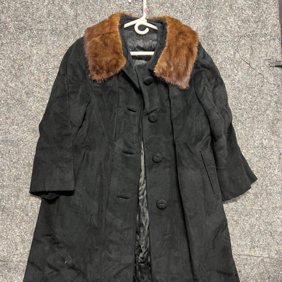 Bernhard Altman‎ Over Coat Jacket L Women Black Long Fur Winter Outdoor Cashmere